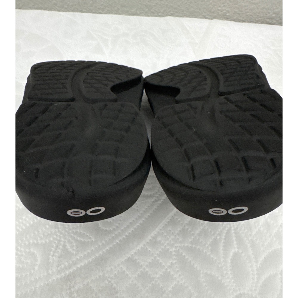 Oofos Slide Sandals Black Blue Adjustable Strap Women's Size 7 - Picture 9 of 13